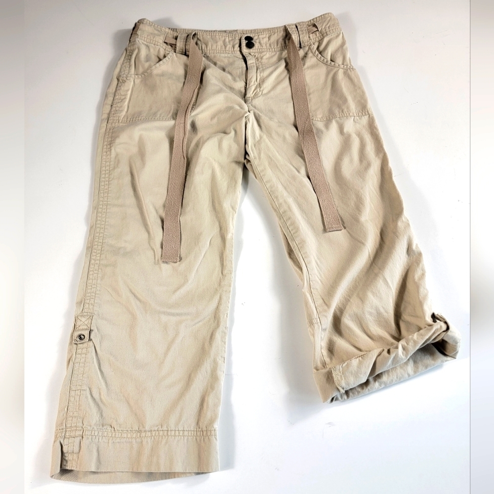 CATO Womens Classic Casual Capri Pants Size 8 brown adjustable length ^